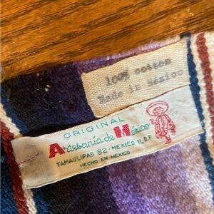 Vintage Blue Striped Serape with Original Tags. Made in Tamaulipas Mexico
